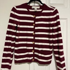 Striped Burgundy and White Cardigan with Gold Buttons